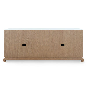 Meredith Extra Large 4-Door Cabinet with Glass Top, Flax Brown