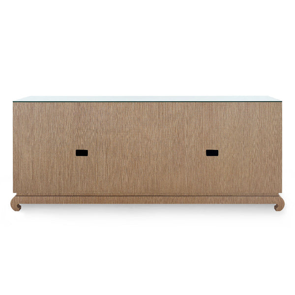Meredith Extra Large 4-Door Cabinet with Glass Top, Flax Brown