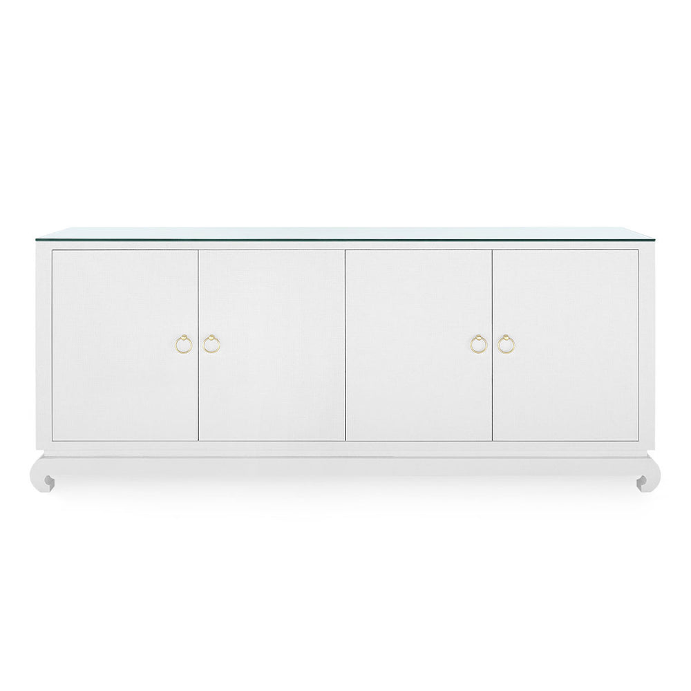 Meredith Extra Large 4-Door Cabinet with Glass Top, Chiffon White-Blue Hand Home