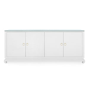 Meredith Extra Large 4-Door Cabinet with Glass Top, Chiffon White