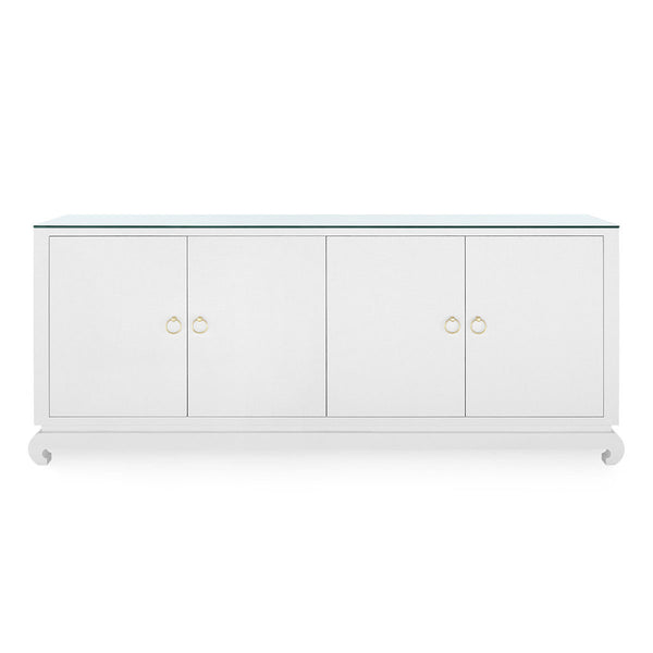 Meredith Extra Large 4-Door Cabinet with Glass Top, Chiffon White
