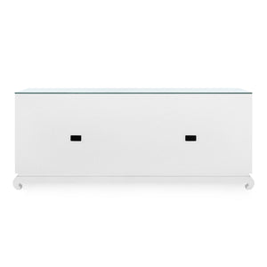 Meredith Extra Large 4-Door Cabinet with Glass Top, Chiffon White