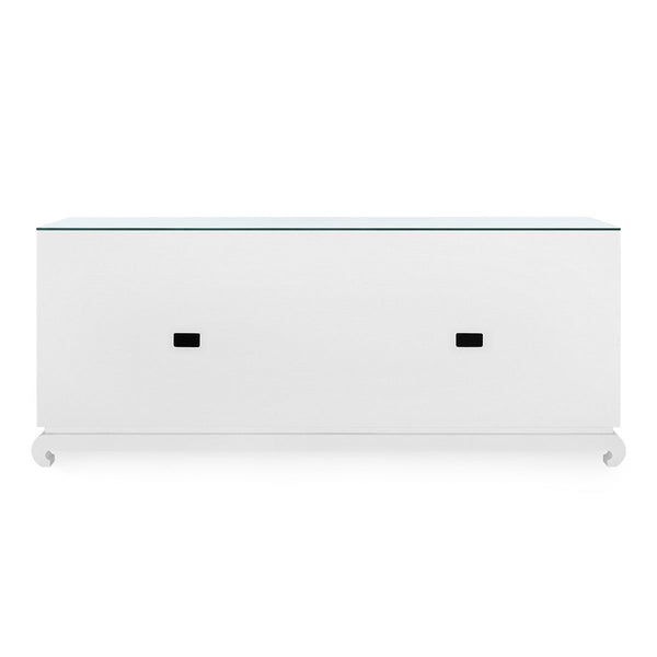 Meredith Extra Large 4-Door Cabinet with Glass Top, Chiffon White