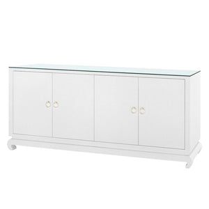 Meredith Extra Large 4-Door Cabinet with Glass Top, Flax Brown