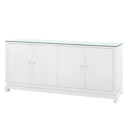 Meredith Extra Large 4-Door Cabinet with Glass Top, Flax Brown