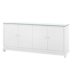 Meredith Extra Large 4-Door Cabinet with Glass Top, Chiffon White