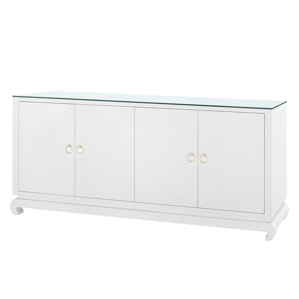 Meredith Extra Large 4-Door Cabinet with Glass Top, Chiffon White