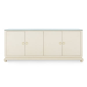 Meredith Extra Large 4-Door Cabinet with Glass Top, Canvas Cream