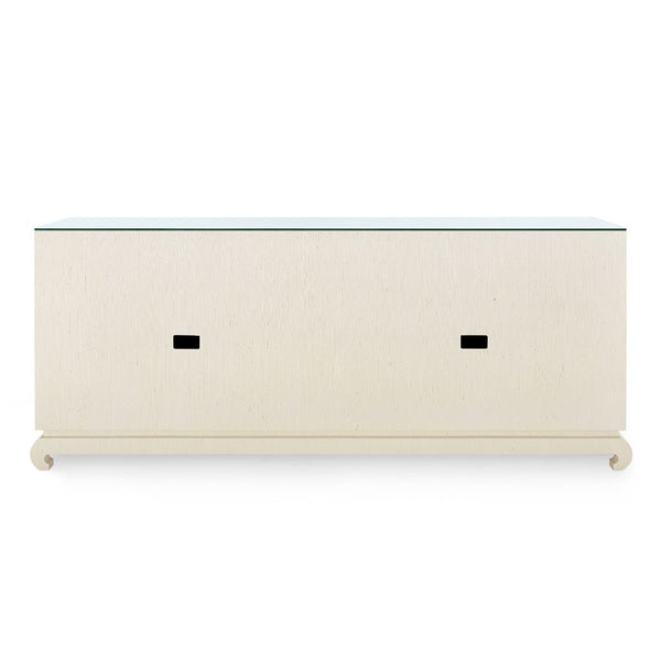 Meredith Extra Large 4-Door Cabinet with Glass Top, Canvas Cream