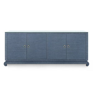 Meredith Extra Large 4-Door Cabinet with Glass Top, Navy Blue