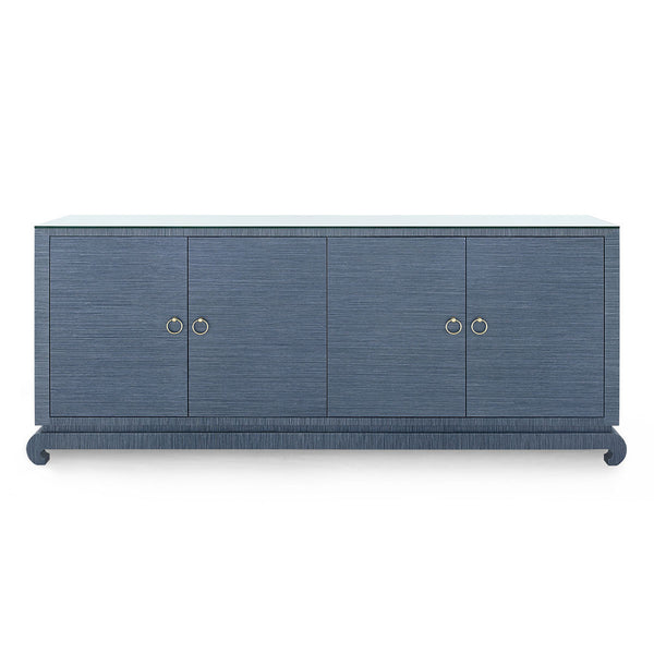 Meredith Extra Large 4-Door Cabinet with Glass Top, Navy Blue
