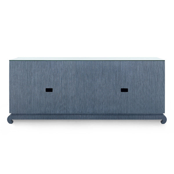 Meredith Extra Large 4-Door Cabinet with Glass Top, Navy Blue