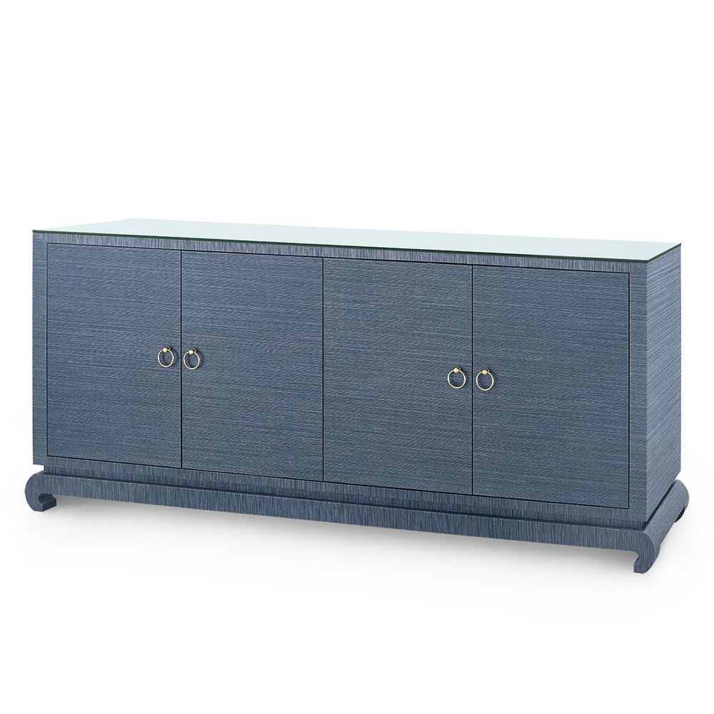 Meredith Extra Large 4-Door Cabinet with Glass Top, Navy Blue-Blue Hand Home