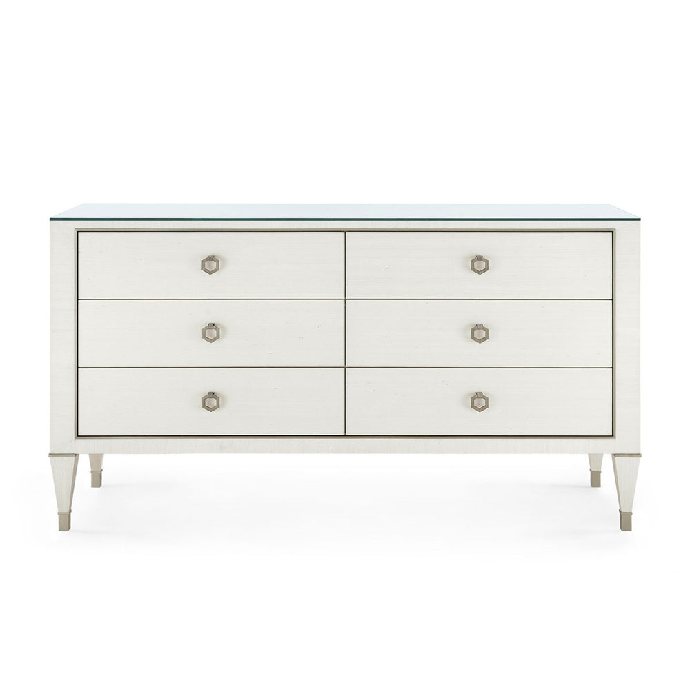Morris Extra Large 6-Drawer with Glass Top, Sand White-Blue Hand Home