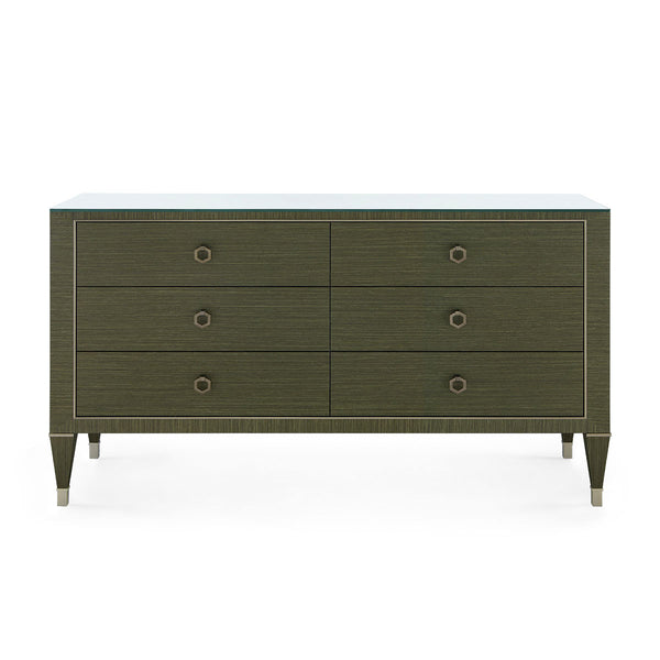 Morris Extra Large 6-Drawer with Glass Top, Deep Olive