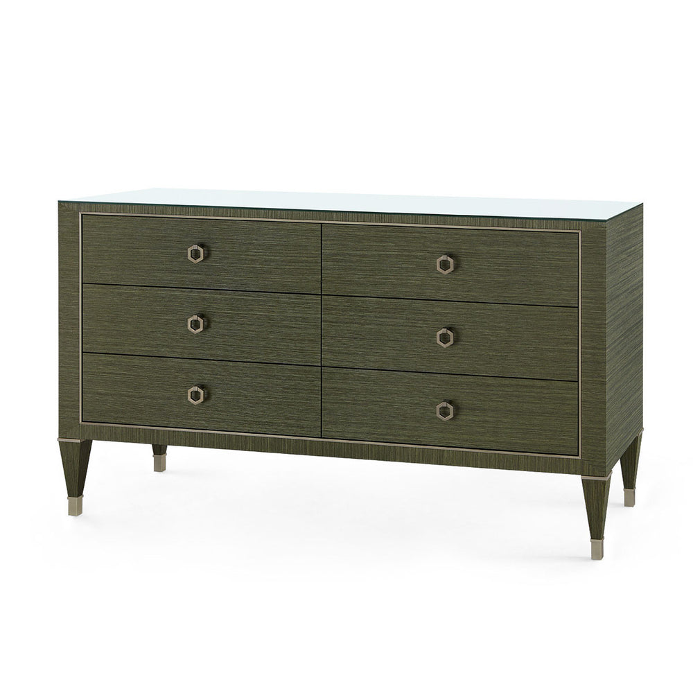 Morris Extra Large 6-Drawer with Glass Top, Deep Olive-Blue Hand Home