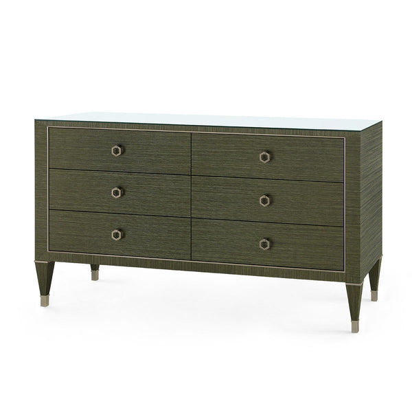 Morris Extra Large 6-Drawer with Glass Top, Deep Olive