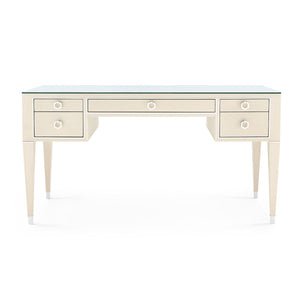 Morris Desk with Glass Top, Blanched Oak and Nickel