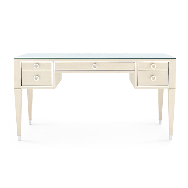 Morris Desk with Glass Top, Blanched Oak and Nickel