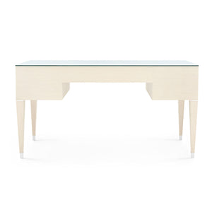 Morris Desk with Glass Top, Blanched Oak and Nickel
