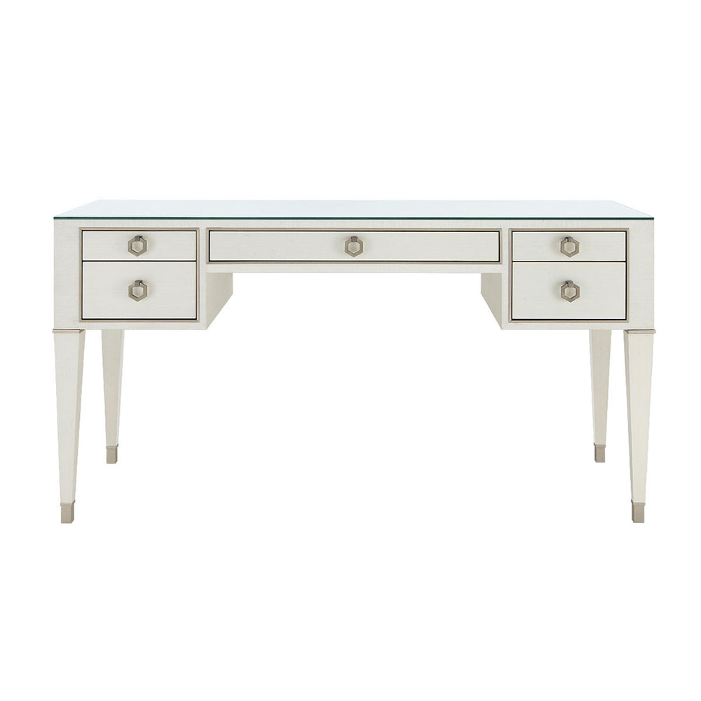Morris Desk with Glass Top, Sand White-Blue Hand Home