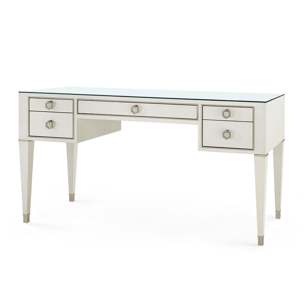 Morris Desk with Glass Top, Sand White-Blue Hand Home