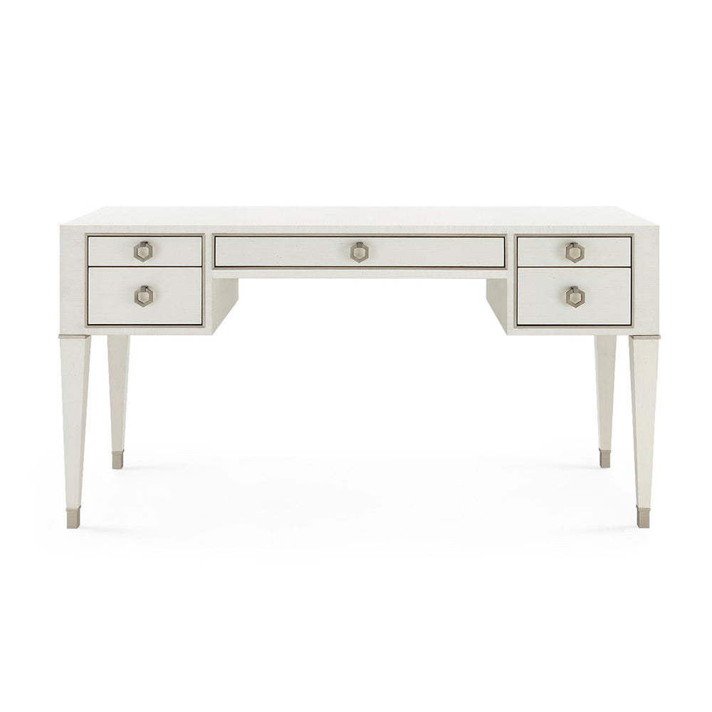 Morris Desk in Sand White with Lacquered Grasscloth Finish-Blue Hand Home