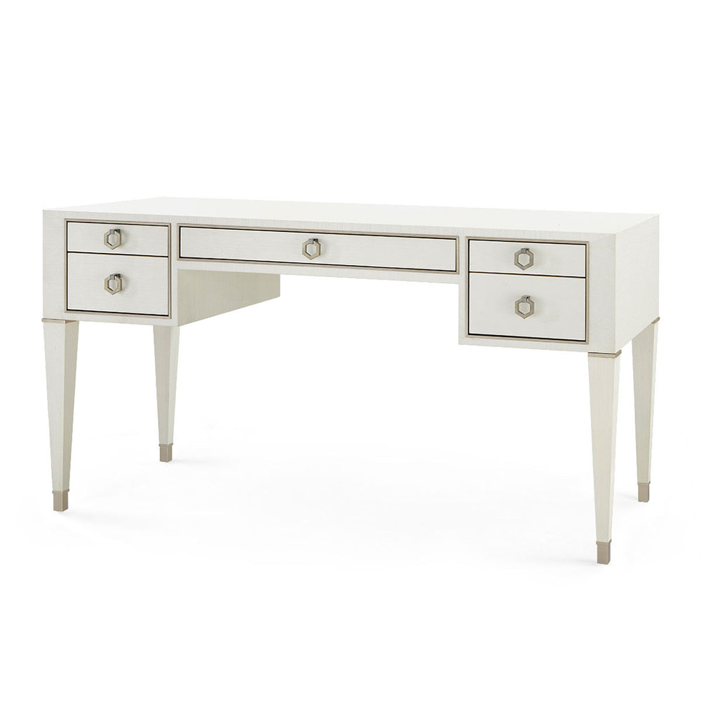 Morris Desk in Sand White with Lacquered Grasscloth Finish-Blue Hand Home