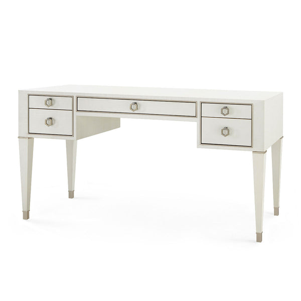 Morris Desk in Sand White with Lacquered Grasscloth Finish