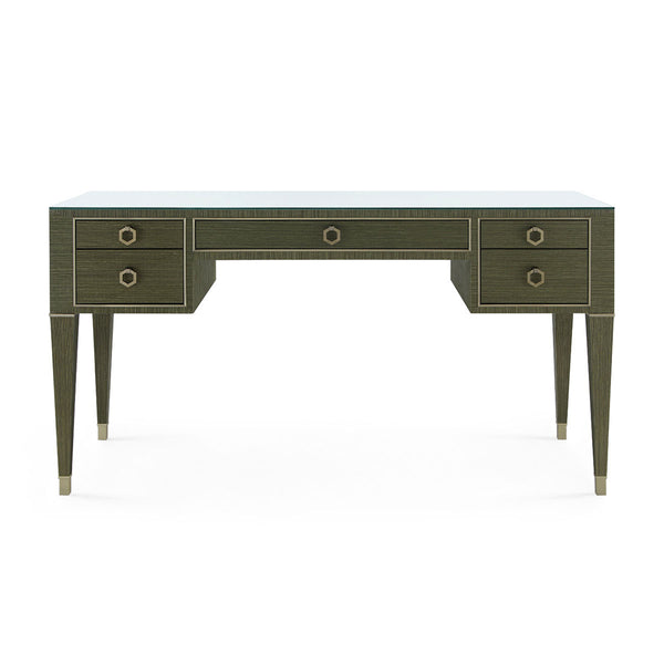 Morris Desk with Glass Top in Deep Olive