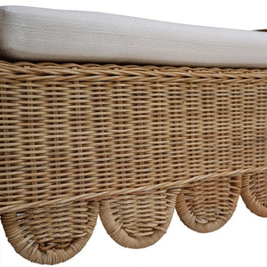 Newport Scalloped Rattan Bench-Blue Hand Home