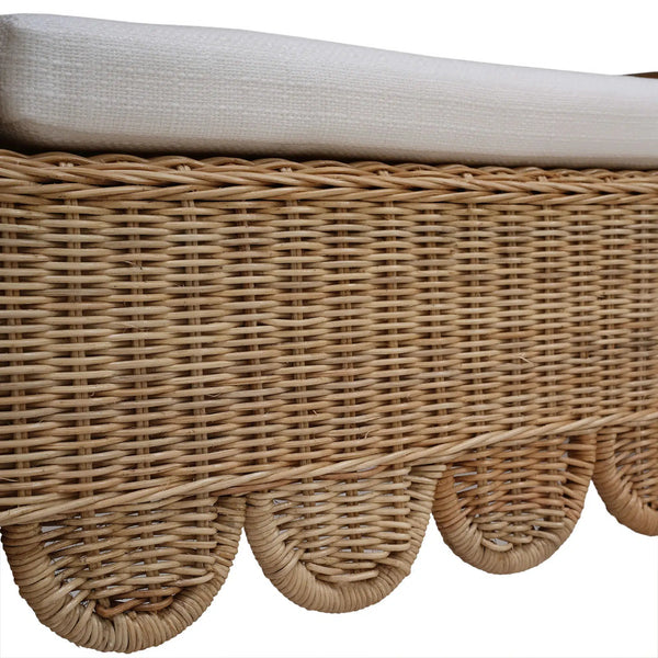 Newport Scalloped Rattan Bench-Blue Hand Home