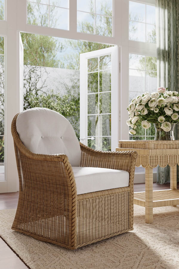 Nantucket Rattan Swivel Chair-Blue Hand Home
