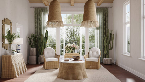 Nantucket Rattan Swivel Chair-Blue Hand Home