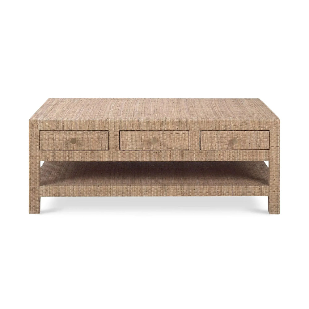 Kagu 6 Drawer Coffee Table w/ Rattan-Blue Hand Home