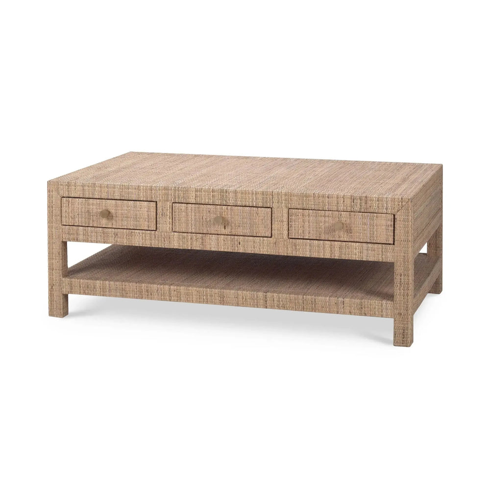 Kagu 6 Drawer Coffee Table w/ Rattan-Blue Hand Home