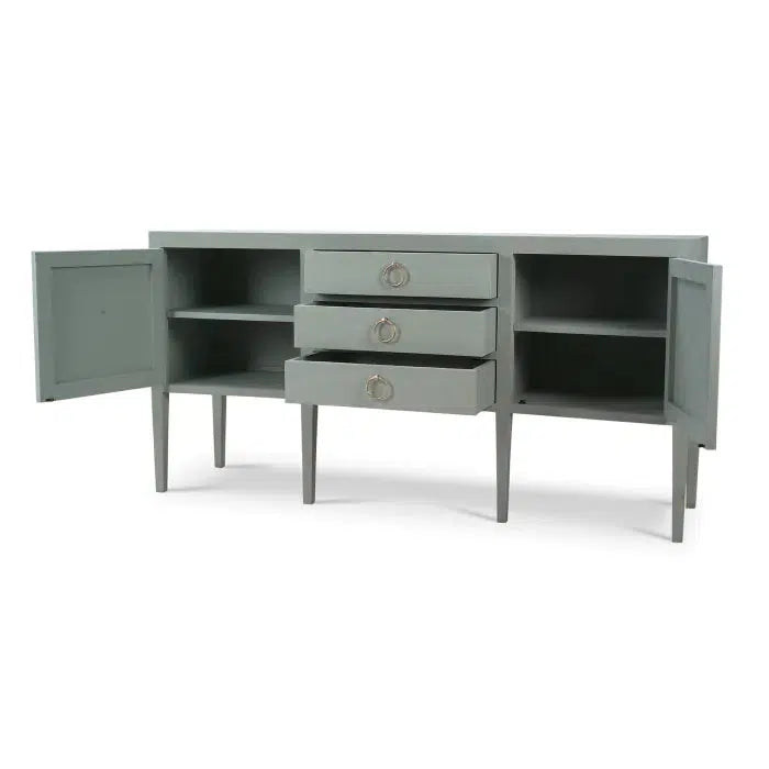 Westminster Concave Sideboard Wrapped In Pale Blue Linen-Blue Hand Home
