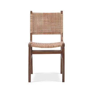 Logan Teak Dining Chair In Teak Natural Finish w/ Rattan Natural Seat and Back-Blue Hand Home