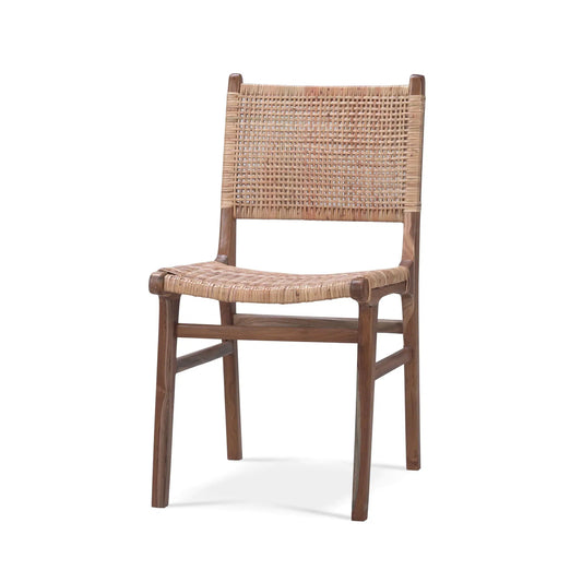 Logan Teak Dining Chair In Teak Natural Finish w/ Rattan Natural Seat and Back-Blue Hand Home