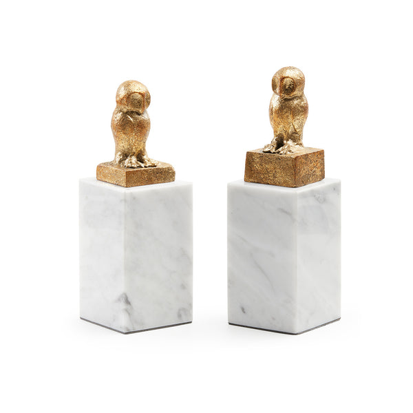 Owl Statue Set of 2, Gold Leaf