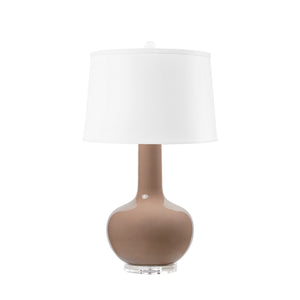 Pablo Lamp with Shade 17-inch White Linen, with Nickel, Smoked Truffle