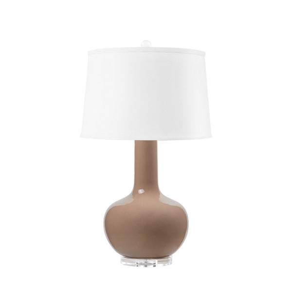 Pablo Lamp with Shade 17-inch White Linen, with Nickel, Smoked Truffle