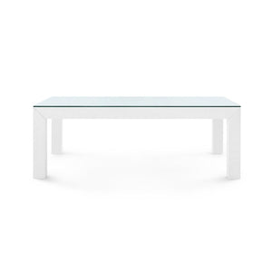 Parsons Coffee Table with Glass Top, Chiffon White-Blue Hand Home