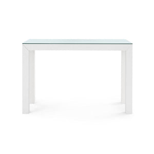 Parsons Console Table with Glass Top, Chiffon White-Blue Hand Home