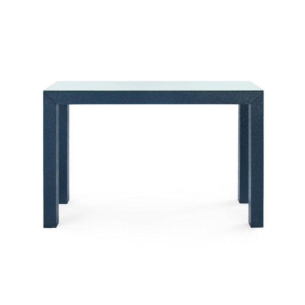 Parsons Console Table with Glass Top, Deep Navy-Blue Hand Home
