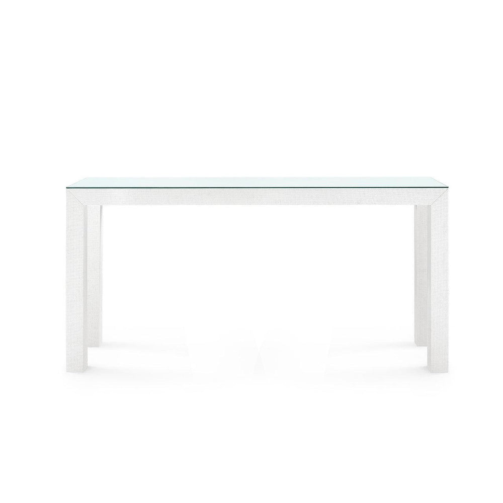 Parsons Large Console with Glass Top, Chiffon White-Blue Hand Home
