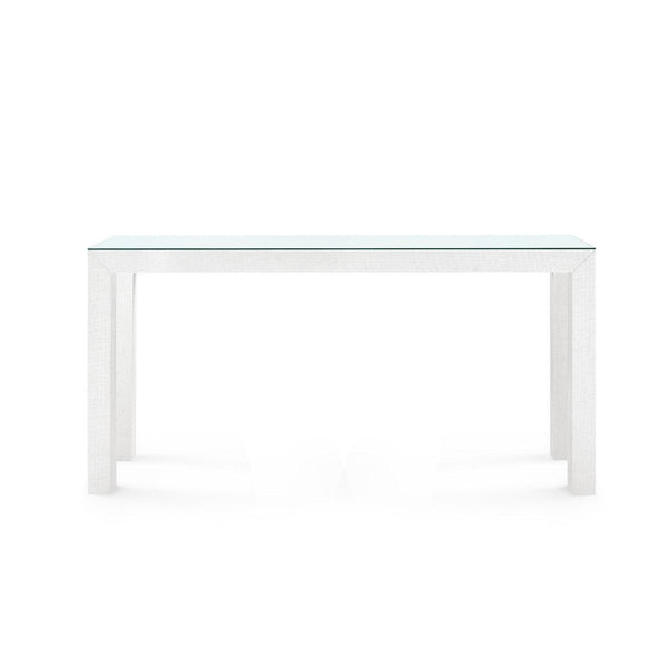 Parsons Large Console with Glass Top, Chiffon White-Blue Hand Home