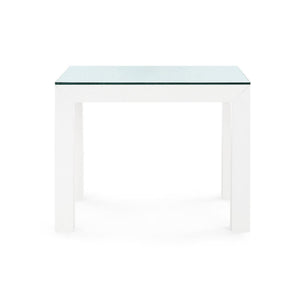 Parsons Side Table with Glass Top, Chiffon White-Blue Hand Home