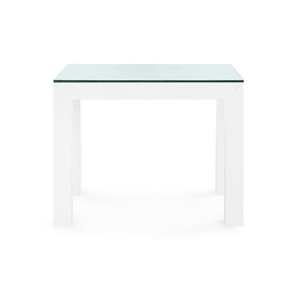 Parsons Side Table with Glass Top, Chiffon White-Blue Hand Home