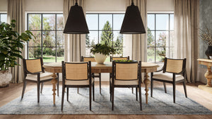 Milano Dining Chair w/ Upholstered Seat & Rattan Back-Blue Hand Home